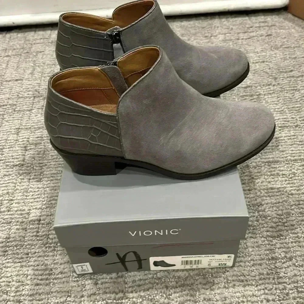 Vionic Water Repellent Suede Ankle Boots Marissa Charcoal 8 Wide - Picture 3 of 8